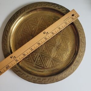 Vintage Moroccan Brass Plate Intricate Etched Design Handcrafted